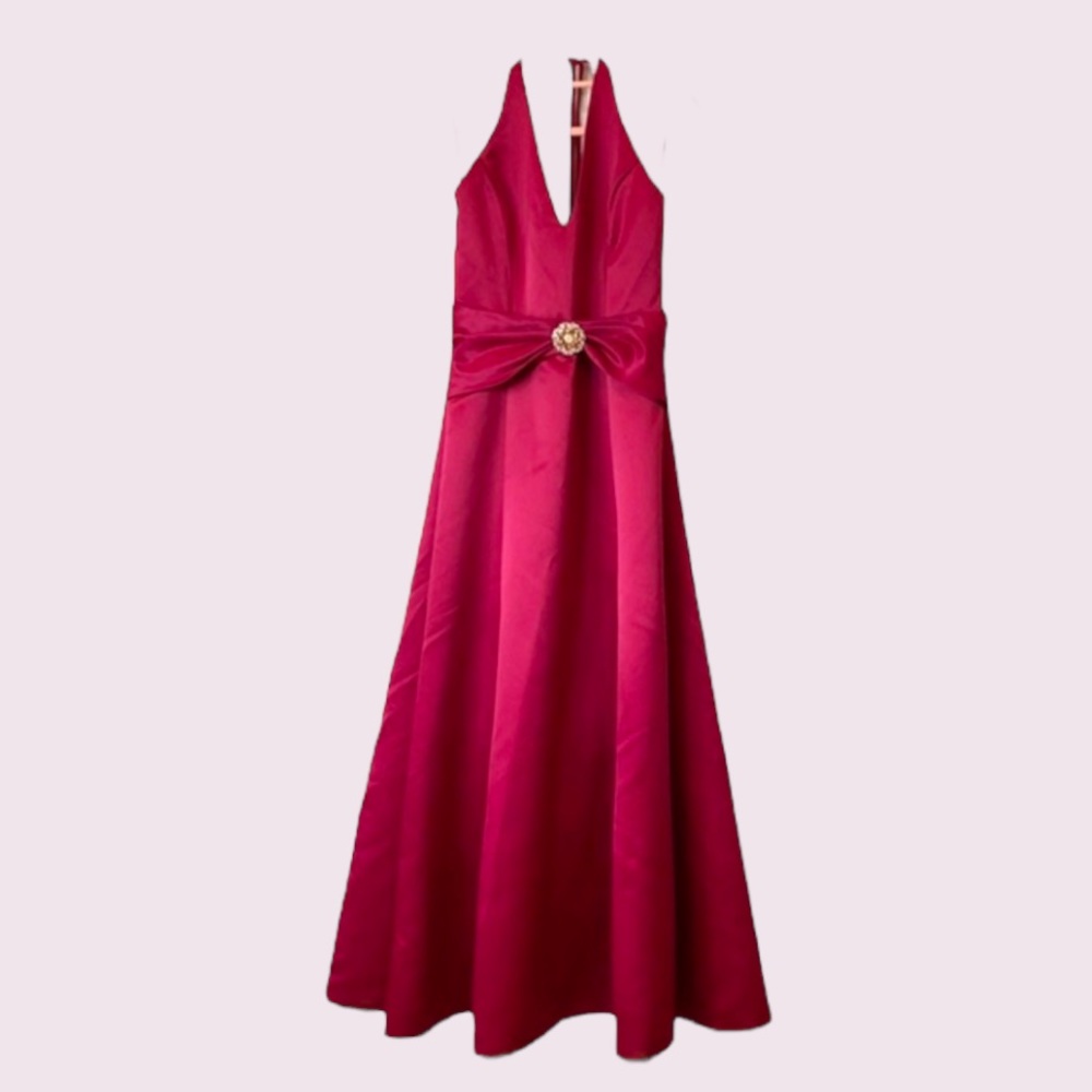 Jessica McClintock for Gunne Sax Burgundy Halter Embellished Maxi Gown